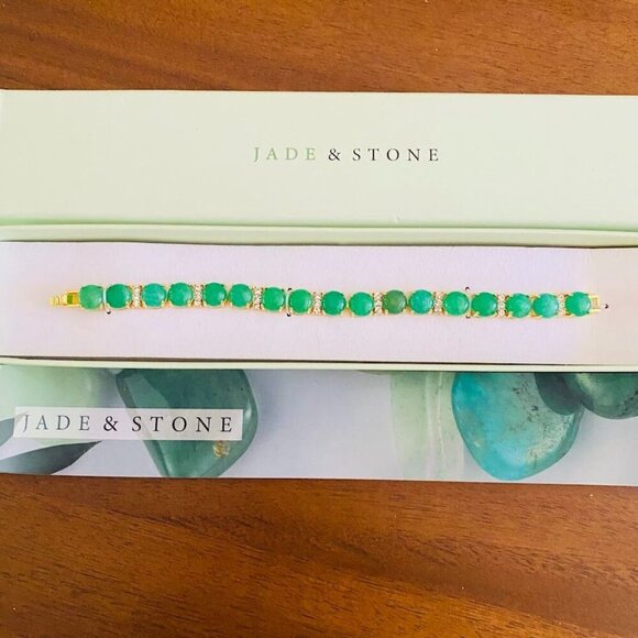 Jade & Stone Jade Tennis Bracelet CZ Crystals NEW! - Picture 3 of 9